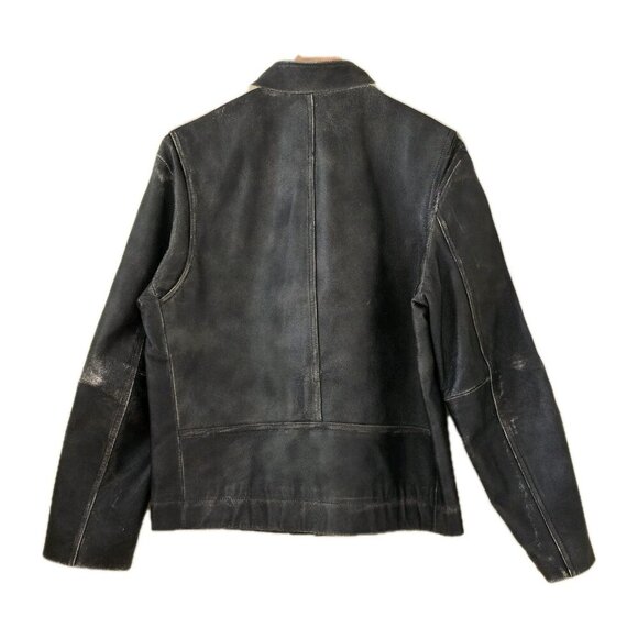 Danier Leather Jacket Men M Gray Biker Zip Striped LS Pockets Textured Rigid VTG - Picture 2 of 16
